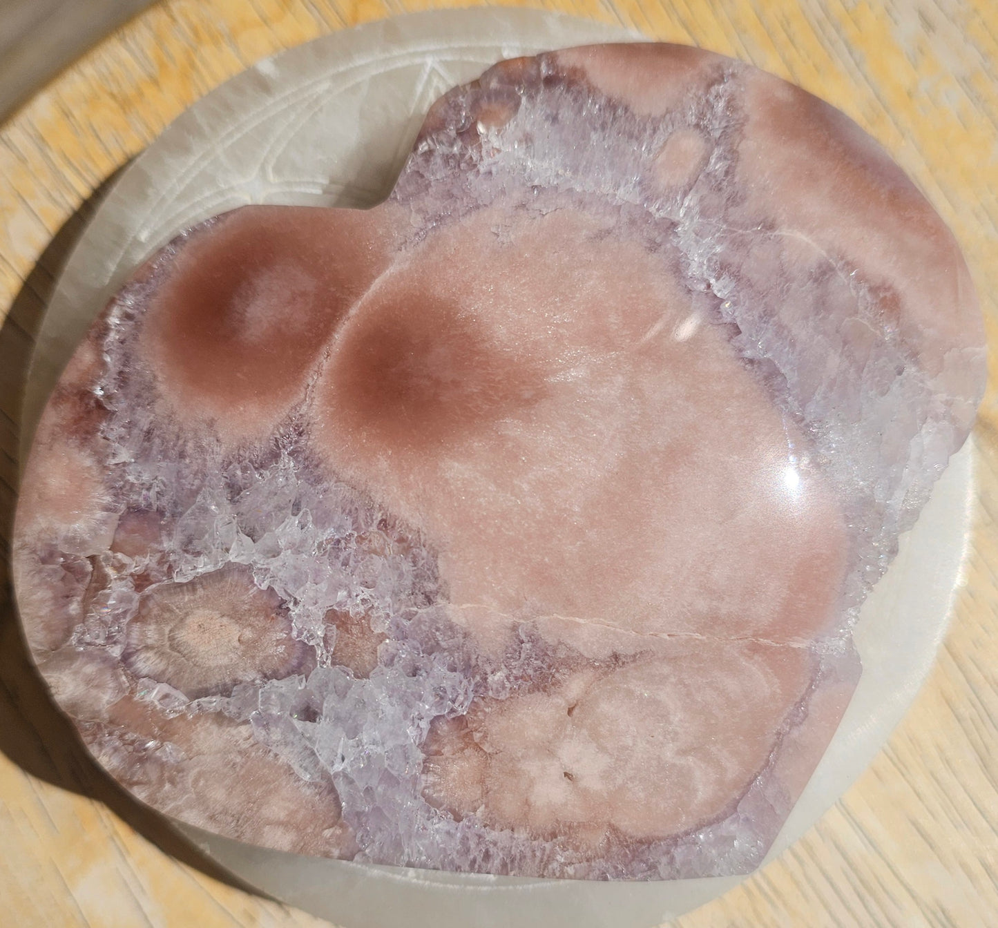 XL Pink Flower Agate-Amethyst Heart #4
