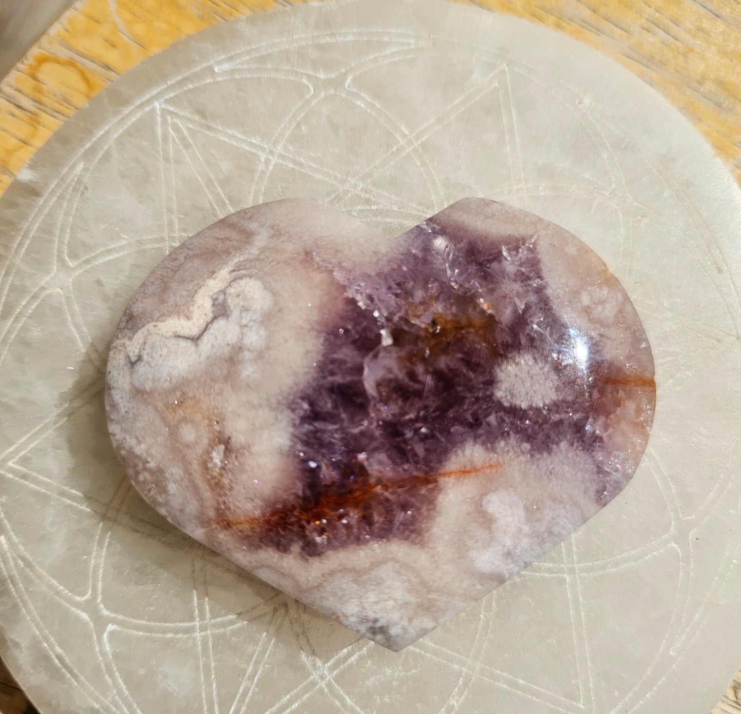 Pink Flower Agate-Amethyst Heart #2