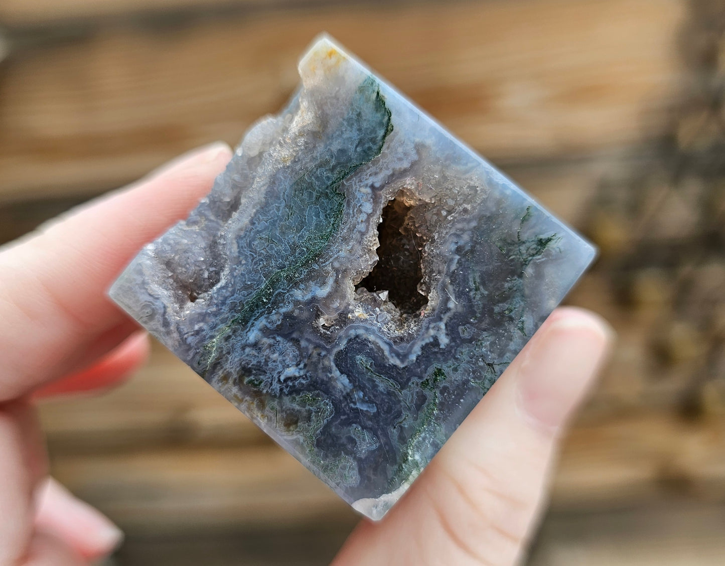 Druzy Moss Agate Cube *B