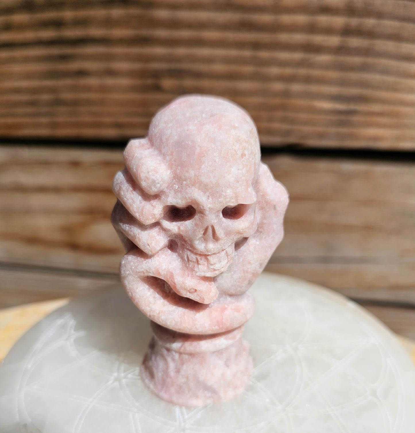 Pink Opal Skull Hand