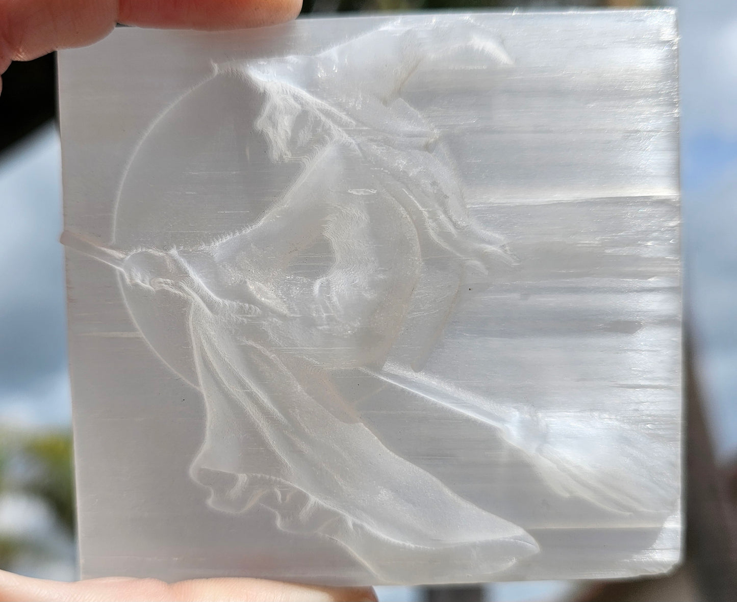 Satin Spar-Selenite Witch Slab