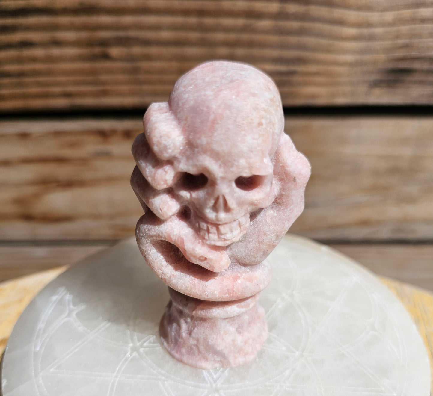 Pink Opal Skull Hand