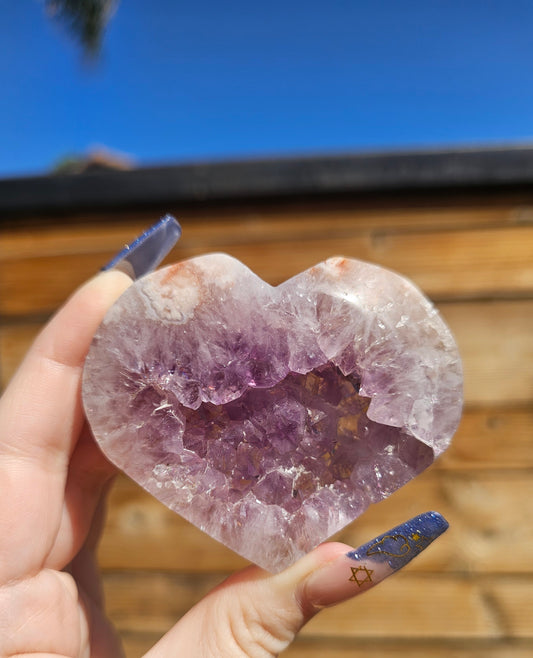 Amethyst-Flower Agate Heart #1
