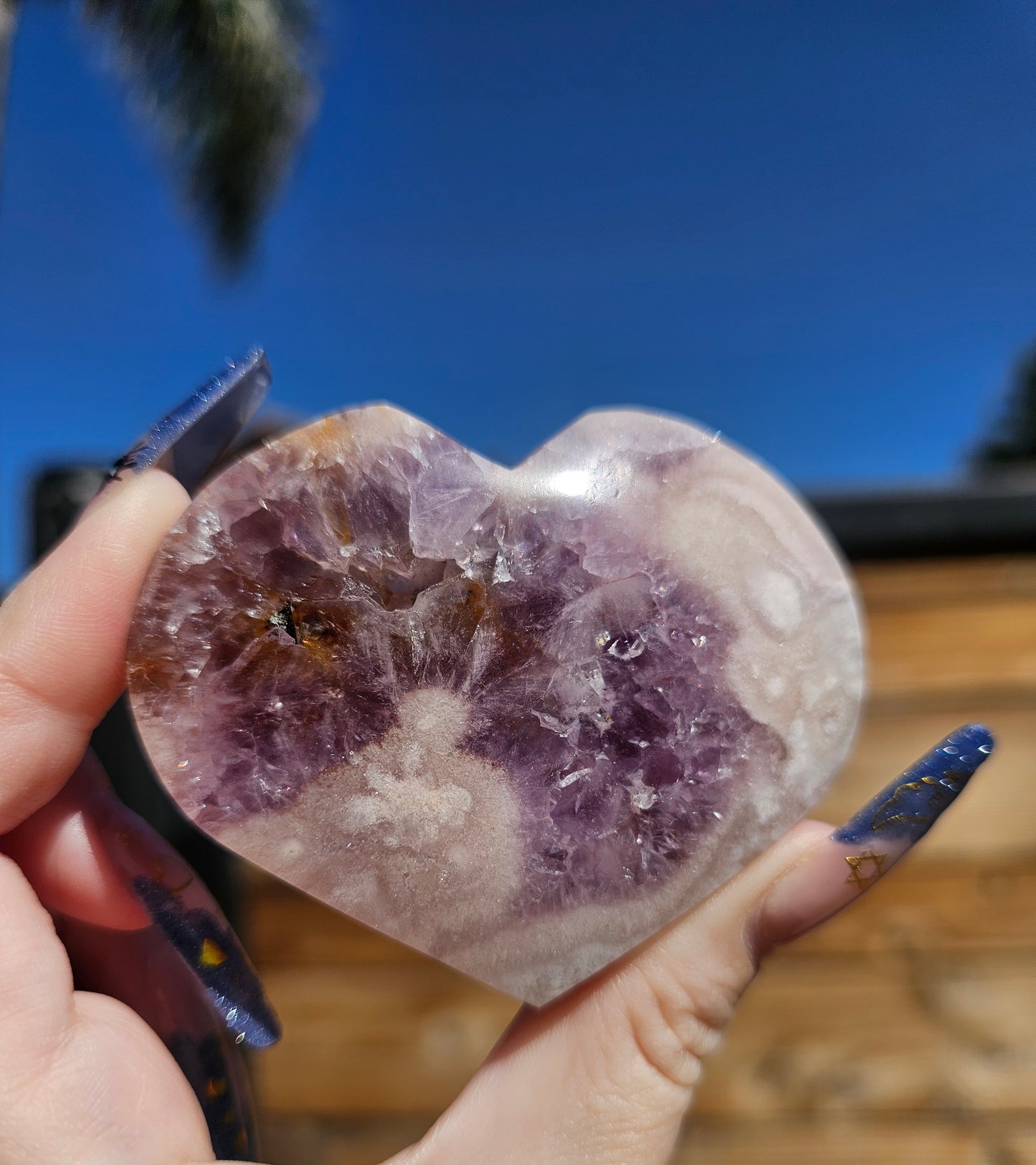 Pink Flower Agate-Amethyst Heart #2