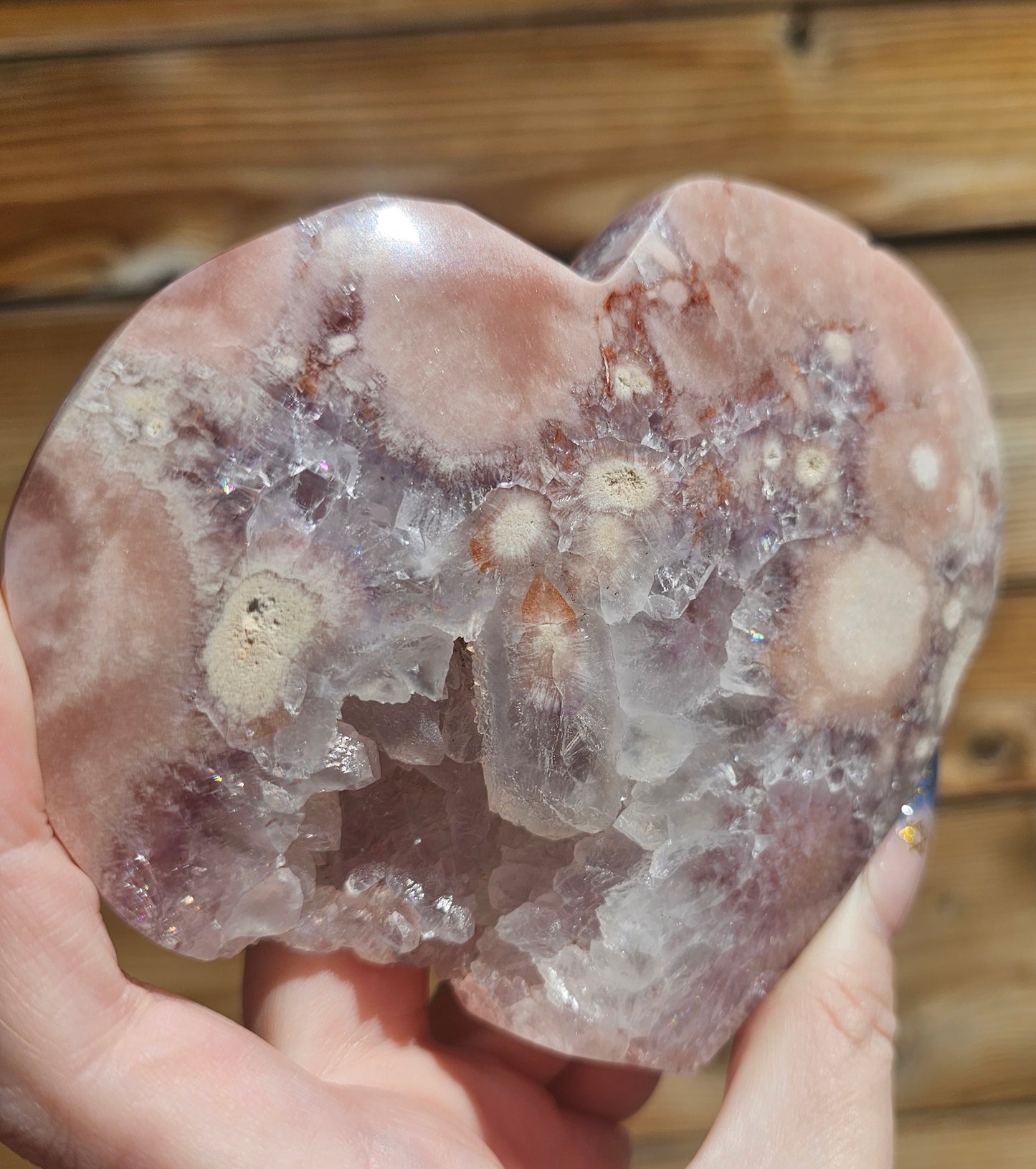 XL Pink Flower Agate-Amethyst Heart #4