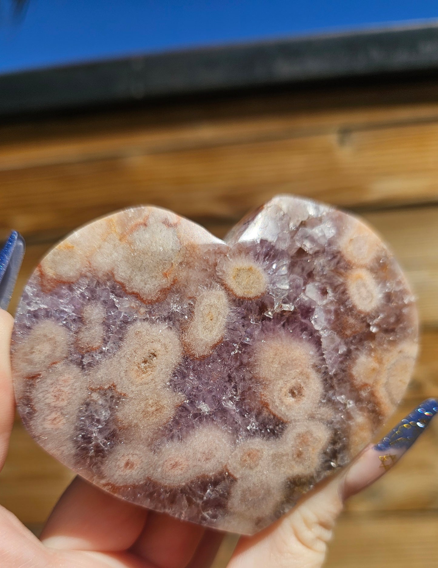 Pink Flower Agate-Amethyst Heart #5
