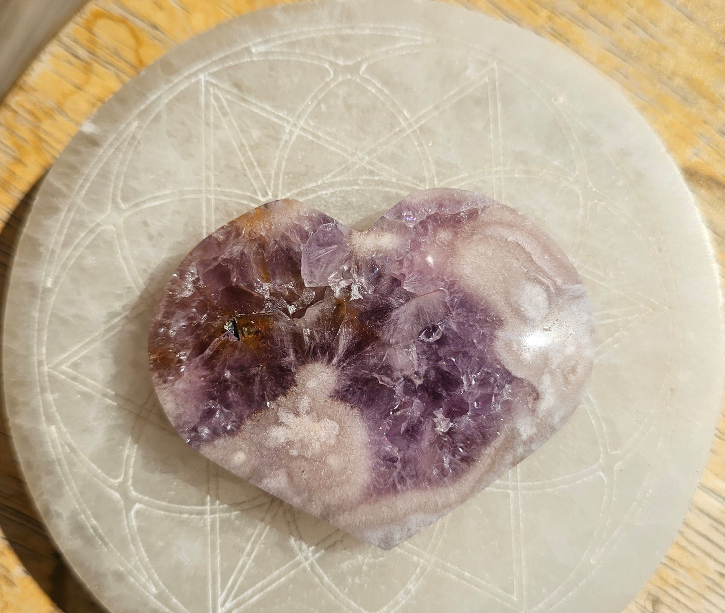 Pink Flower Agate-Amethyst Heart #2
