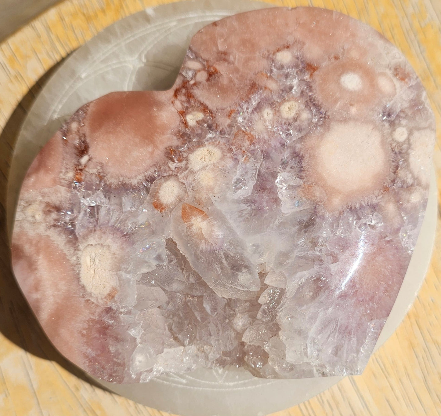 XL Pink Flower Agate-Amethyst Heart #4