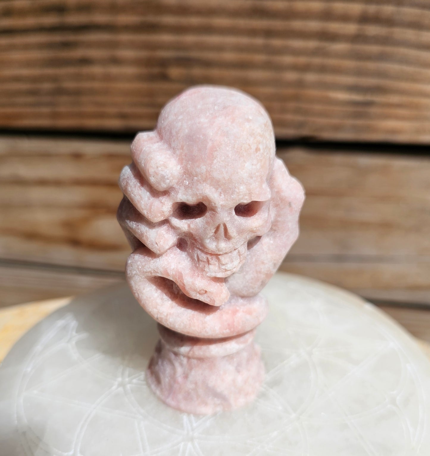 Pink Opal Skull Hand