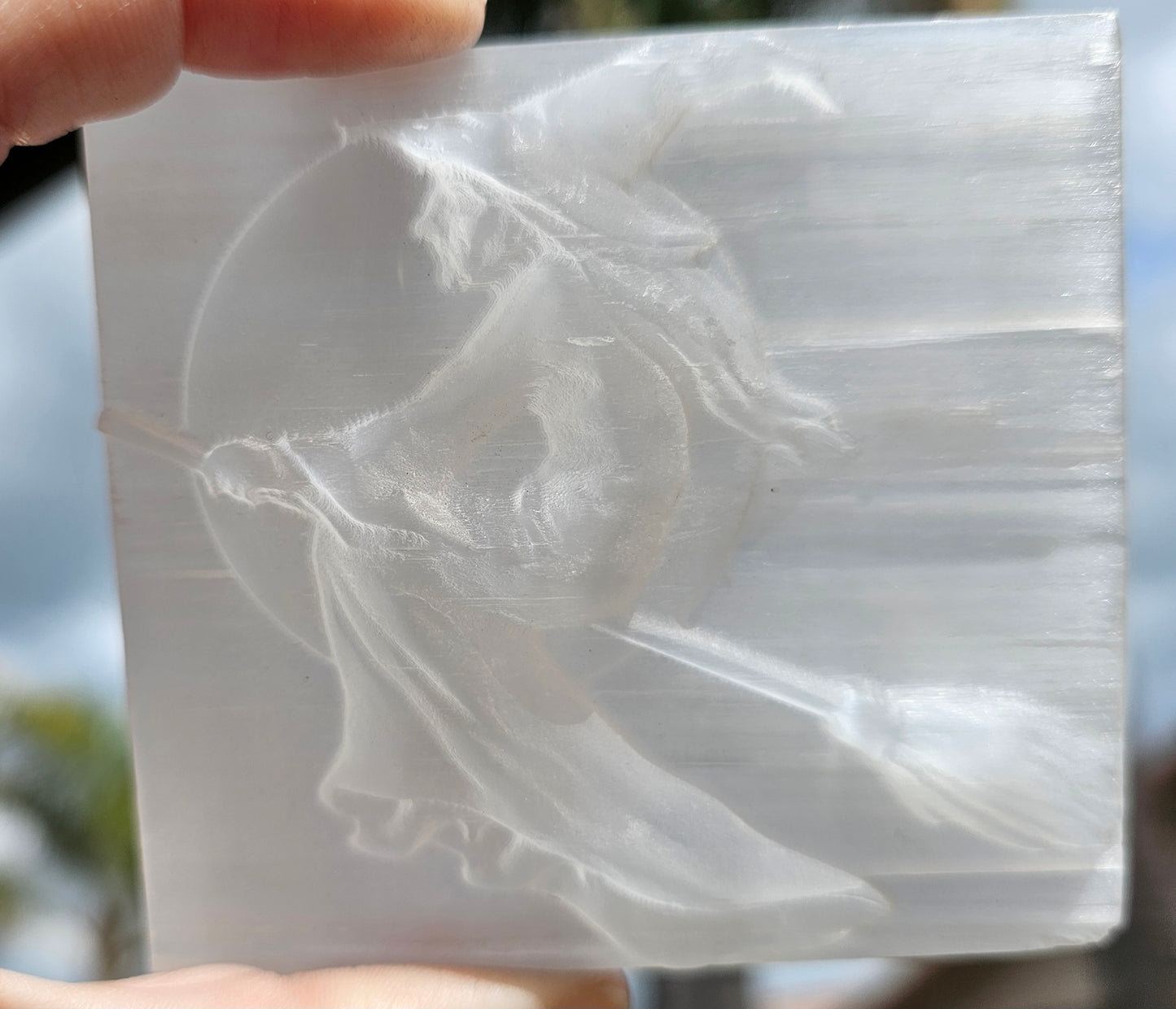 Satin Spar-Selenite Witch Slab