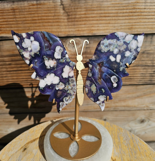Large Black Flower Agate Butterfly