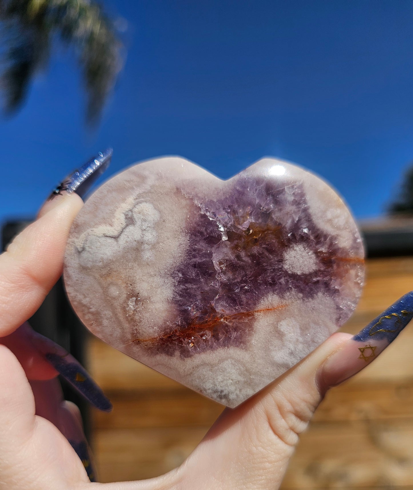 Pink Flower Agate-Amethyst Heart #2