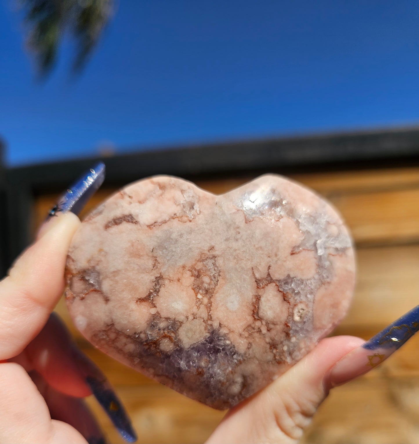 Pink Flower Agate-Amethyst Heart #1